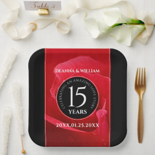 Elegant 15th Rose Wedding Anniversary Celebration Paper Plate