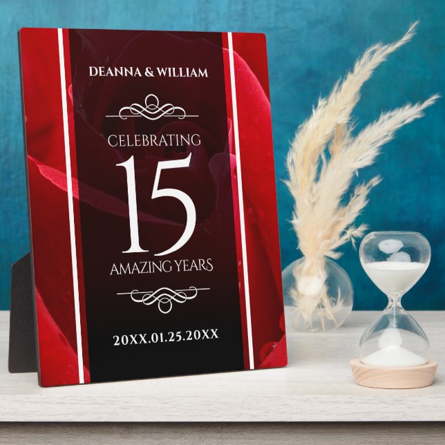 Elegant 15th Rose Wedding Anniversary Celebration Plaque (Side)