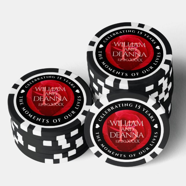 Elegant 15th Rose Wedding Anniversary Celebration Poker Chips (Stack)