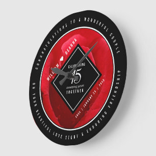 Elegant 15th Rose Wedding Anniversary Large Clock