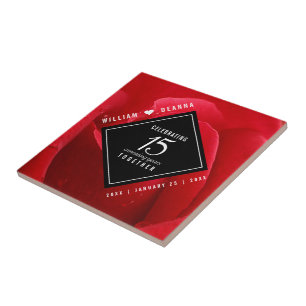 Elegant 15th Rose Wedding Anniversary Tile
