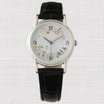 Elegant 1600s Dutch Floral Subtle Pastels Womens Watch<br><div class="desc">A classic ladies watch with elegant watercolor pastels still life art printed on a platinum colour background. Easily change or remove monogram initials using the Template provided. Designed with croc-embossed brown leather strap and silver alloy case. There are 15 styles available, four of them oversized. Three-hand analogue Japan Quartz®. See...</div>
