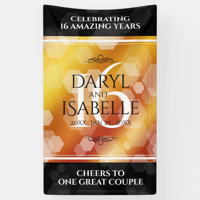 Elegant 16th Golden Topaz Wedding Anniversary Banner (Vertical)
