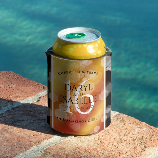 Elegant 16th Golden Topaz Wedding Anniversary Can Cooler (In Situ Pool)