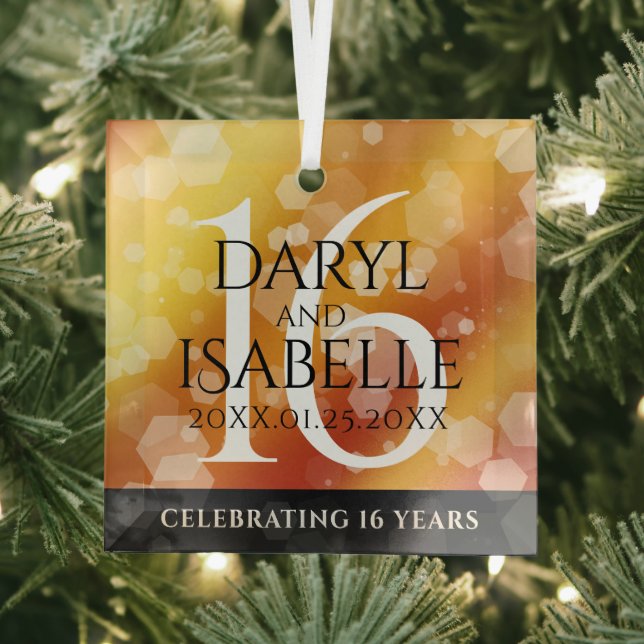 Elegant 16th Golden Topaz Wedding Anniversary Glass Ornament (Insitu)