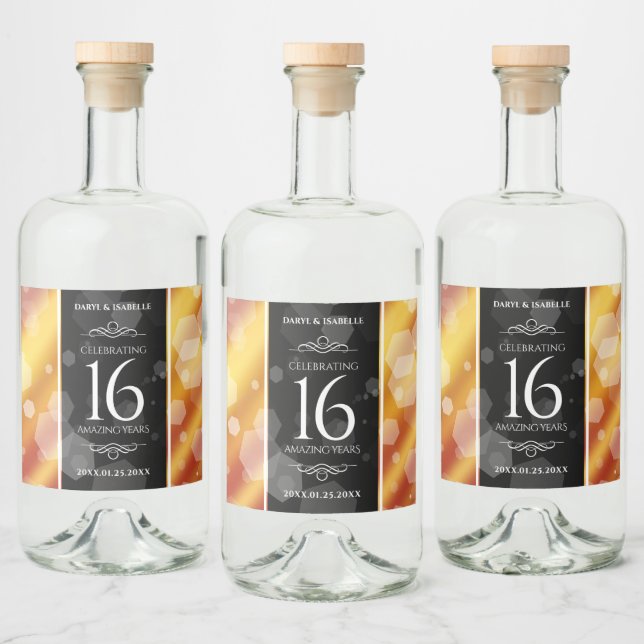 Elegant 16th Golden Topaz Wedding Anniversary Liquor Bottle Label (Bottles)
