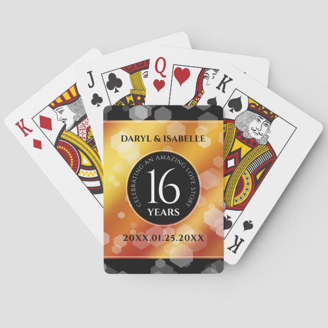 Elegant 16th Golden Topaz Wedding Anniversary Playing Cards (Back)