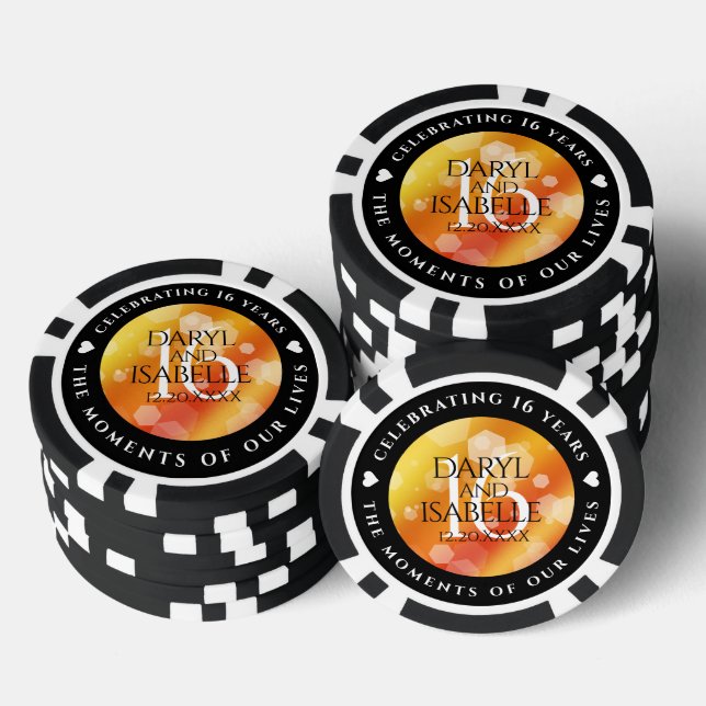 Elegant 16th Golden Topaz Wedding Anniversary Poker Chips (Stack)