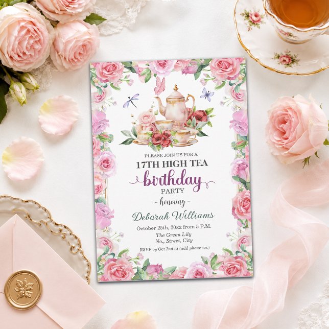 Elegant 17th Birthday High Tea Party  Invitation (Creator Uploaded)