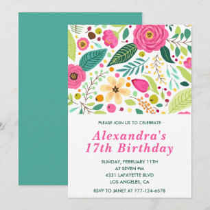 Elegant 17th birthday invitations Floral Colourful
