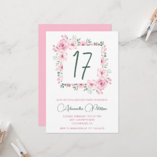 Elegant 17th birthday invitations Floral Pink 