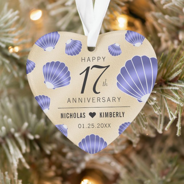 Elegant 17th Shells Beach Sand Wedding Anniversary Ornament (Tree)