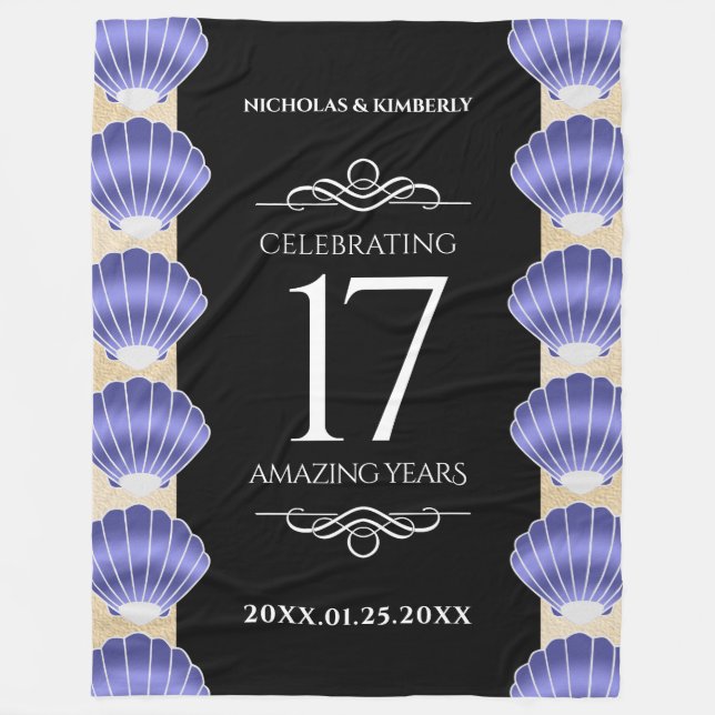 Elegant 17th Shells Wedding Anniversary Fleece Blanket (Front)
