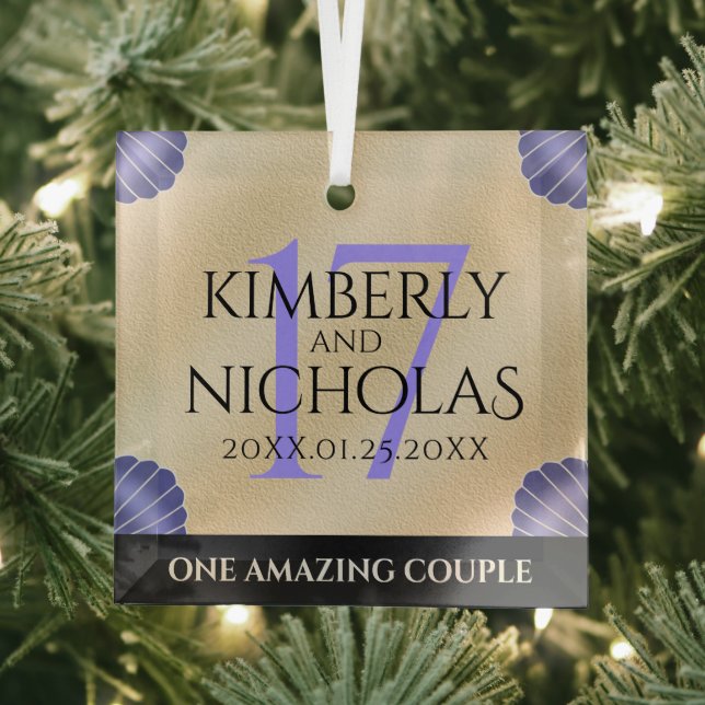 Elegant 17th Shells Wedding Anniversary Glass Ornament (Insitu)