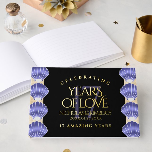 Elegant 17th Shells Wedding Anniversary Guest Book (Elegant 17th Shells Wedding Anniversary Foil Guest Book Cover Photo)