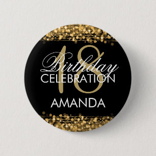 Elegant 18th Birthday Party Sparkles Gold 2 Inch Round Button