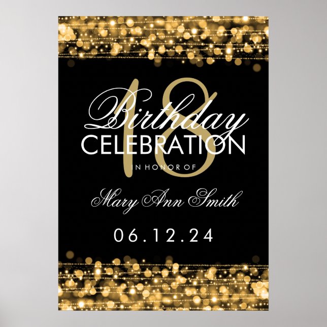 Elegant 18th Birthday Party Sparkles Gold Poster (Front)