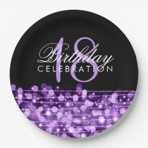 Elegant 18th Birthday Party Sparkles Purple Paper Plate