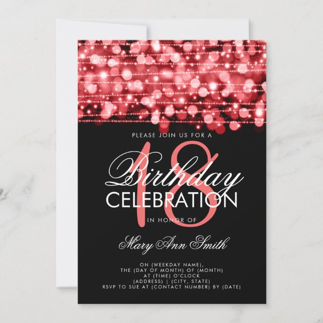 Elegant 18th Birthday Party Sparkles Red Invitation (Front)