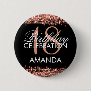 Elegant 18th Birthday Party Sparkles Rose Gold 2 Inch Round Button