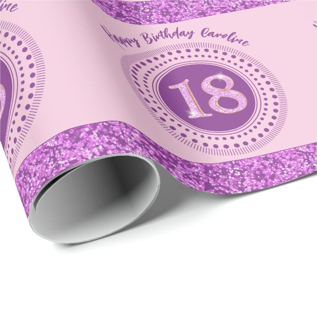 Elegant 18th Birthday Pink Glitter with Stripes Wrapping Paper (Roll Corner)