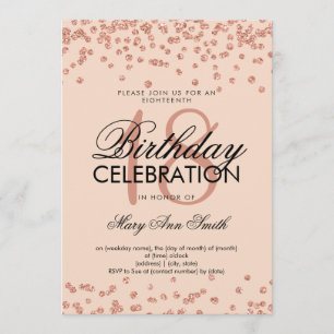 Elegant 18th Birthday Rose Gold Glitter Confetti Invitation