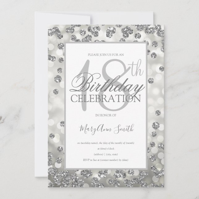 Elegant 18th Birthday Silver Glitter Lights Invitation (Front)