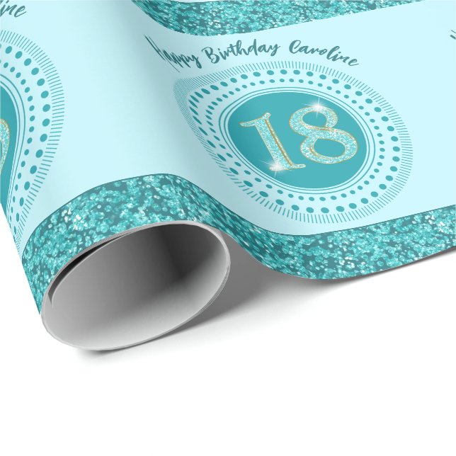 Elegant 18th Birthday Teal Blue Glitter & Stripes Wrapping Paper (Roll Corner)
