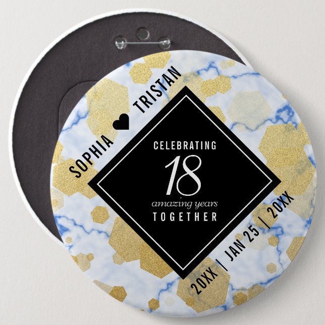 Elegant 18th Porcelain Wedding Anniversary 6 Inch Round Button (Front & Back)