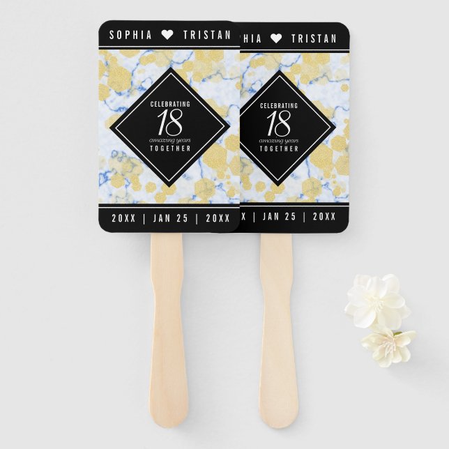 Elegant 18th Porcelain Wedding Anniversary Hand Fan (Front and Back)