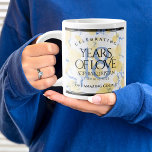 Elegant 18th Porcelain Wedding Anniversary Large Coffee Mug<br><div class="desc">Celebrate the 18th porcelain wedding anniversary with a couple of these stylish giant coffee mugs! Elegant lettering with gold-dusted hexagonal confetti on a white and porcelain blue marbled background add a memorable touch for this special occasion and milestone. Personalize with the couple's names, dates of marriage and/or congratulatory messages. Reverse...</div>