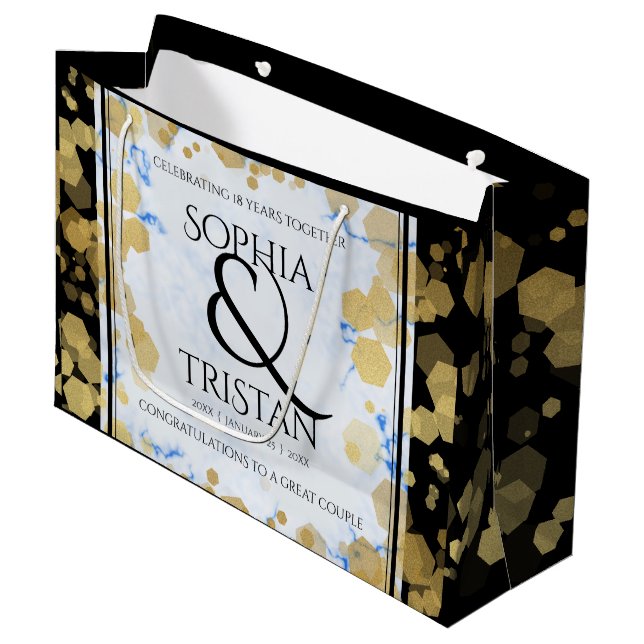 Elegant 18th Porcelain Wedding Anniversary Large Gift Bag (Front Angled)