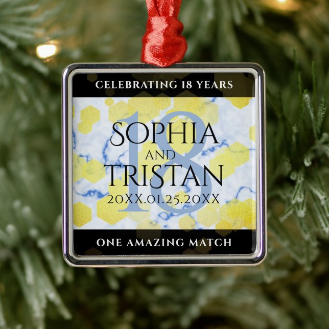 Elegant 18th Porcelain Wedding Anniversary Metal Ornament (Tree)