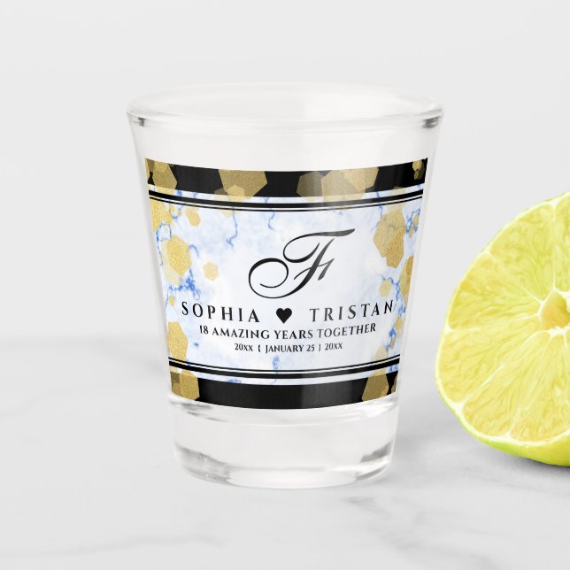 Elegant 18th Porcelain Wedding Anniversary Shot Glass (Front)