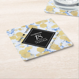 Elegant 18th Porcelain Wedding Anniversary Square Paper Coaster