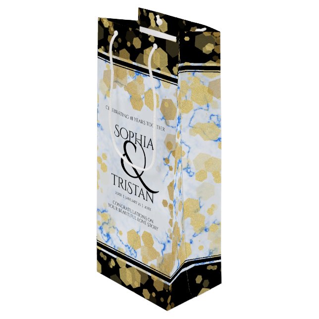 Elegant 18th Porcelain Wedding Anniversary Wine Gift Bag (Front Angled)