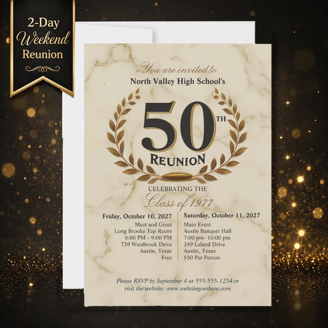 Elegant 1977 50th Class Reunion Marble Weekend Invitation (Creator Uploaded)