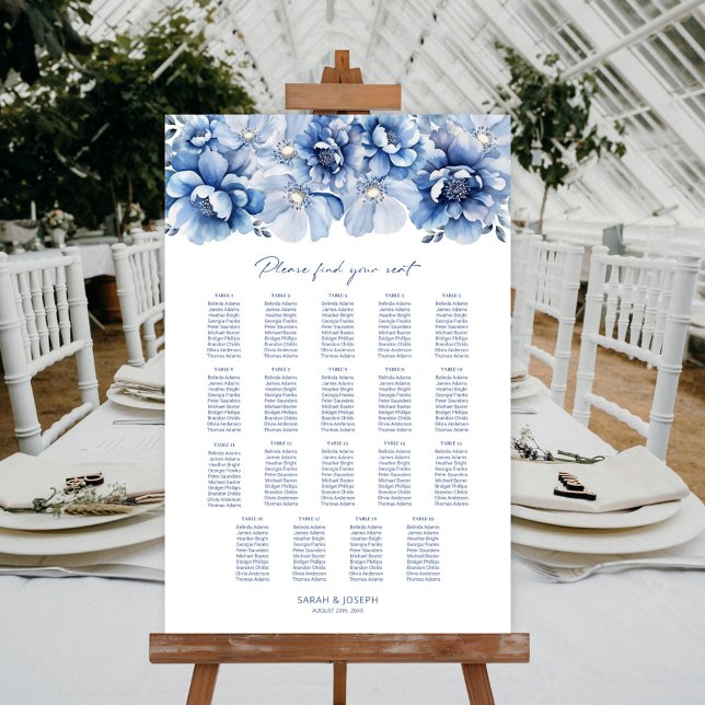 Elegant 19 Table Blue Floral Wedding Seating Chart (Creator Uploaded)