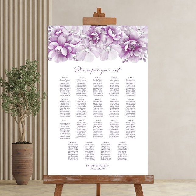 Elegant 19 Table Pink Floral Wedding Seating Chart (Creator Uploaded)