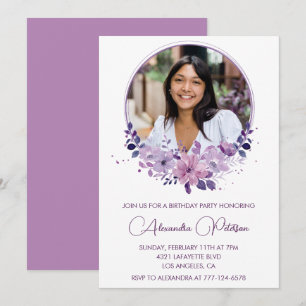 Elegant 19th birthday invitation Photo Floral Boho
