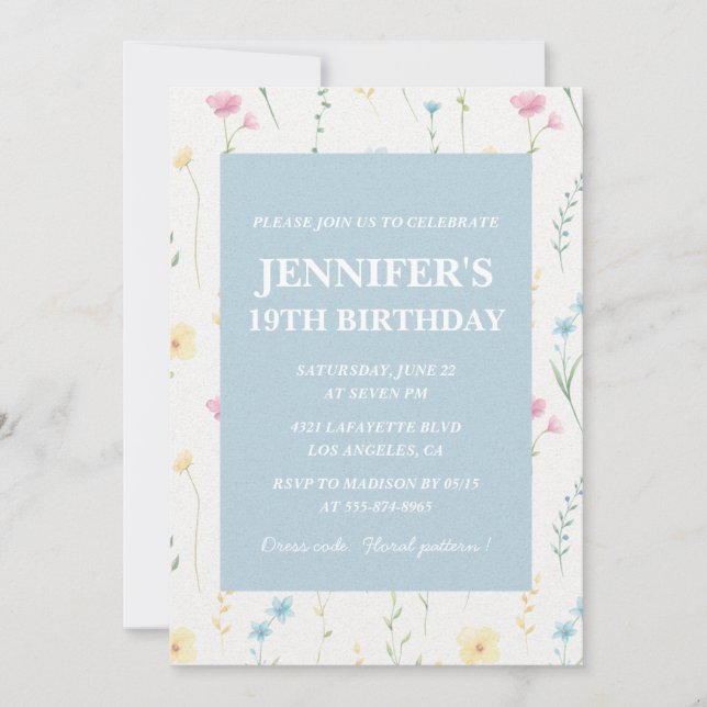 Elegant 19th birthday invitations Floral Boho Chic (Front)