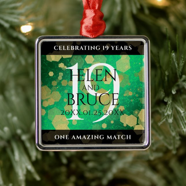 Elegant 19th Jade Wedding Anniversary Celebration Metal Ornament (Tree)