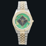 Elegant 19th Jade Wedding Anniversary Celebration Watch<br><div class="desc">Celebrate the 19th jade wedding anniversary and a love that stands the test of time with this stylish watch! Elegant lettering with gold-dusted hexagonal confetti on a speckled, emerald green background add a memorable touch for this special occasion and milestone. Personalize with the couple's names and dates of marriage. Design...</div>