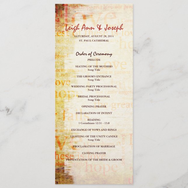 Elegant 1 Corinthians 13 Wedding Program (Front)