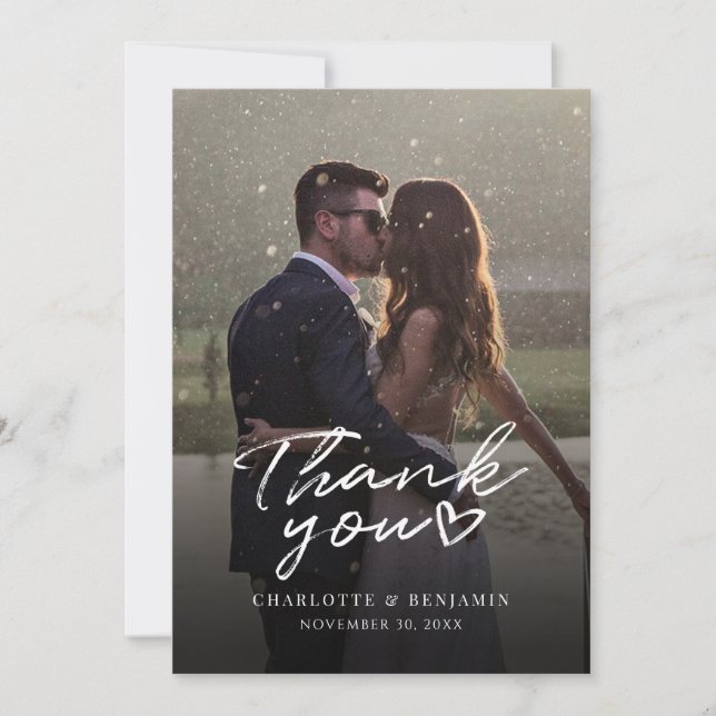 Elegant 1 Photo Wedding Thank You Card (Front)