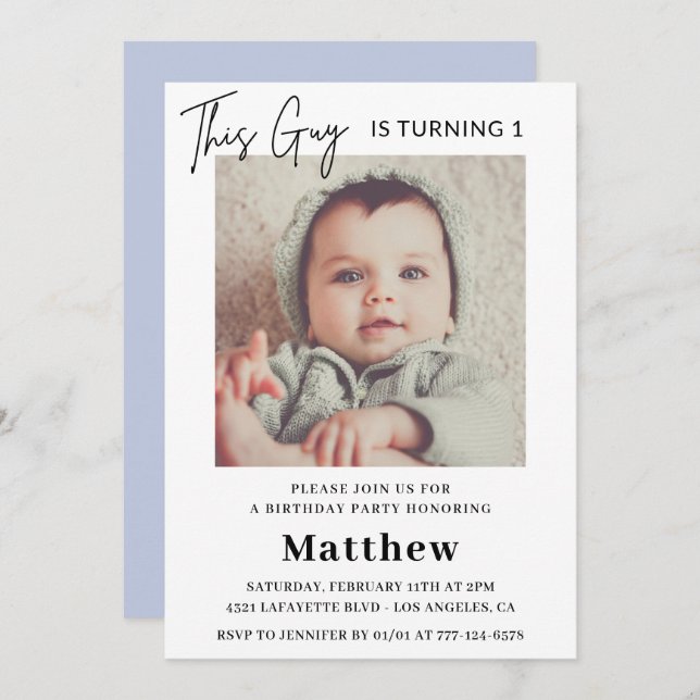 Elegant 1st birthday invitations Boy Photo (Front/Back)