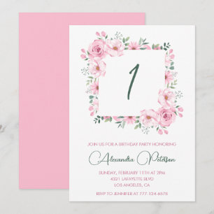 Elegant 1st birthday invitations Floral  Pink