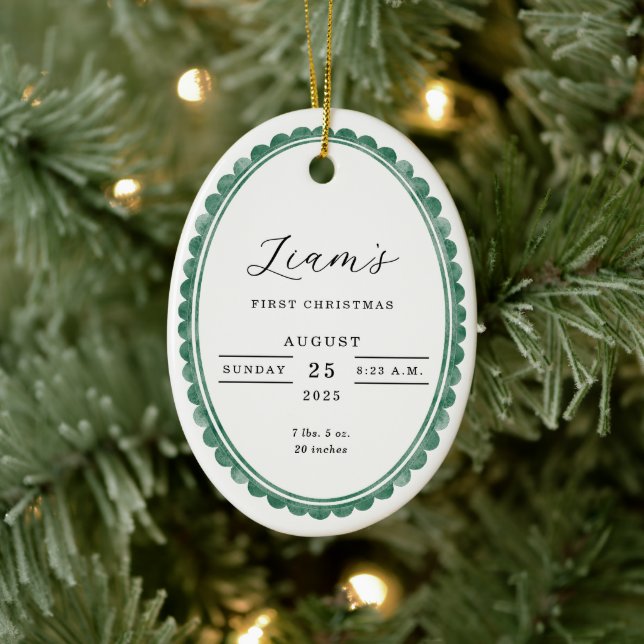 Elegant 1st Christmas Baby Photo Birth Stats Oval  Ceramic Ornament (Tree)