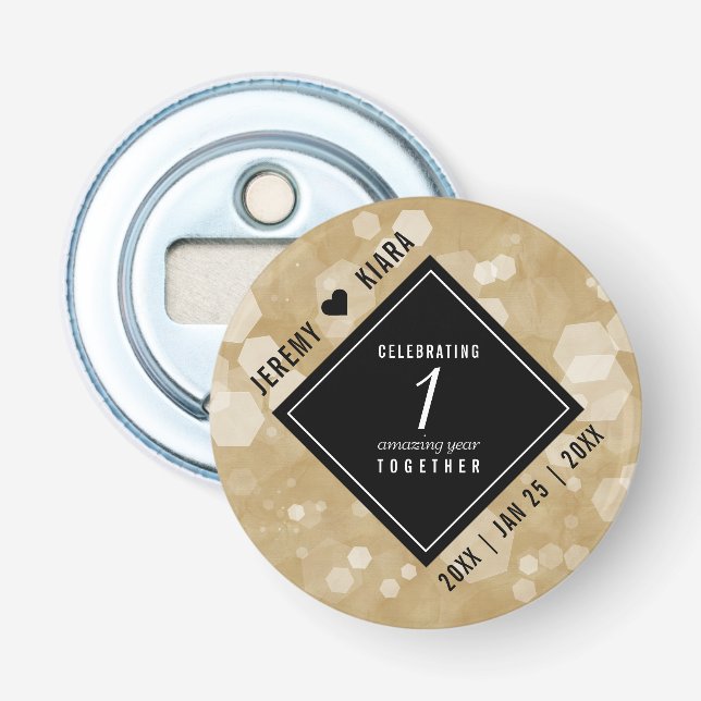 Elegant 1st Paper Wedding Anniversary Celebration Bottle Opener (Front)