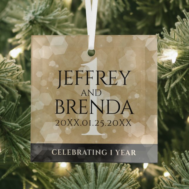 Elegant 1st Paper Wedding Anniversary Celebration Glass Ornament (Insitu)